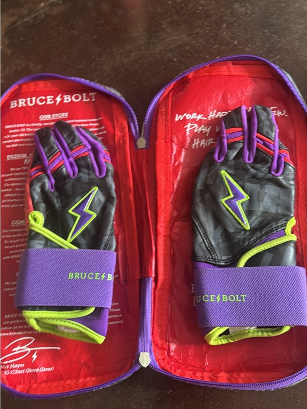Bruce Bolt Neon Lightning Baseball Batting Gloves Jaren Duran Youth XLarge
